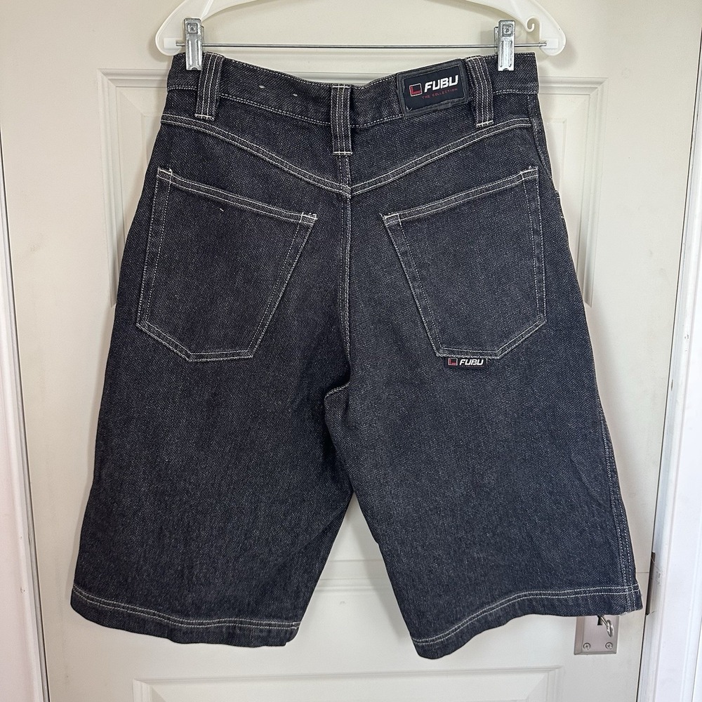 VTG FUBU Denim Shorts Mens 32 Black Baggy Y2K Hip Hop skater Jean Shorts Cotton